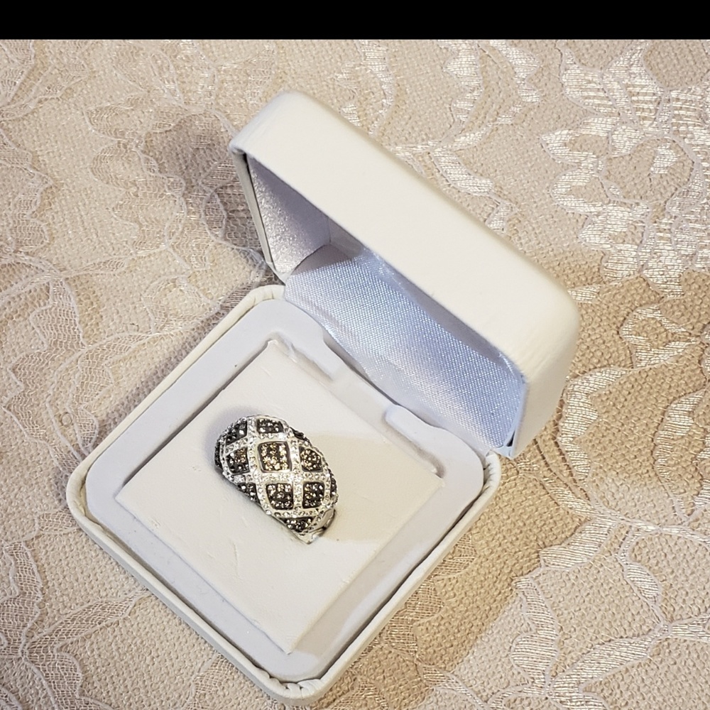 Black & White Crystal Checker SS Ring